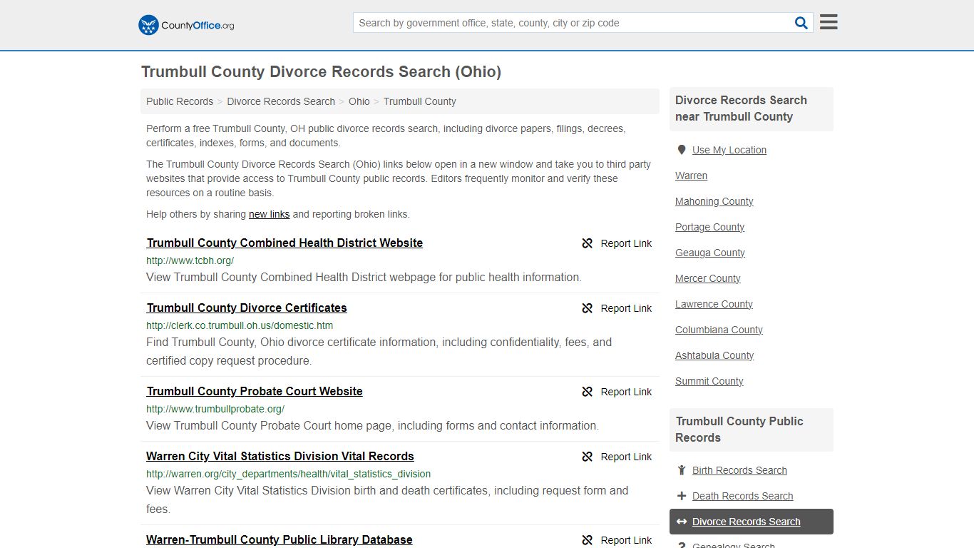 Trumbull County Divorce Records Search (Ohio) - County Office