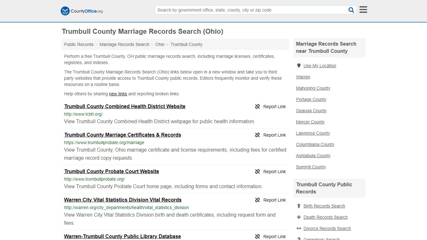 Trumbull County Marriage Records Search (Ohio) - County Office
